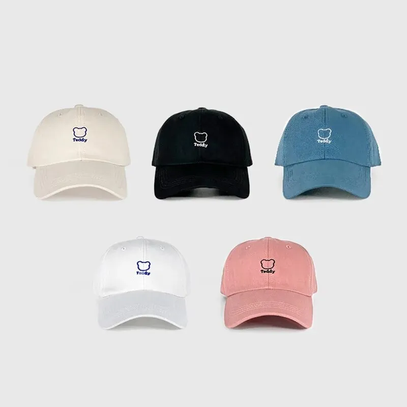 Hot Sale Bear Embroidery Women Baseball Hat Unisex Adjustable Snapback Peaked Cap Soild Color Cotton Bonnet Girls Outdoor Sport_voghion.com