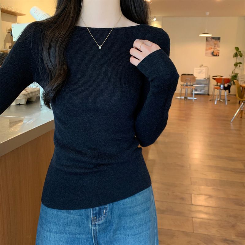 European Style Autumn Korean Version Round Neck 6 Wool Solid Color Casual Long Sleeve Soft Knitted Base Shirt Top_voghion.com