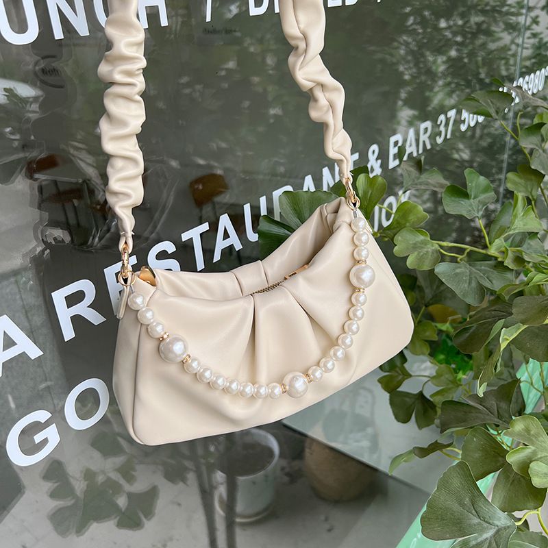 Sommerliche Textur, weibliche wolkenförmige Tasche, Nischendesign, Crossbody-Plissee-Perlen-Unterarmtasche_voghion.com