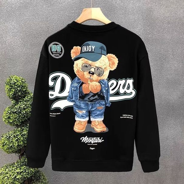 Männerkleeder 2024 Nei Hierschtmoud Bierendruck Loose Groussgréisst Jugendpullover_voghion.com