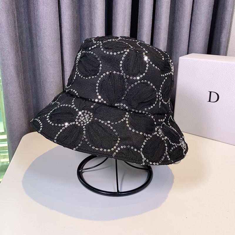 Bucket Hat Women's Summer Fashion Sequined Flower Visor Hat Lace Breathable Hat Sun Hat_voghion.com