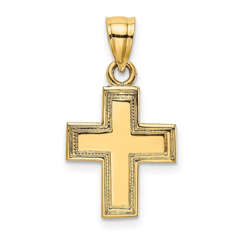 14K Polished And Textured Cross Charm_voghion.com