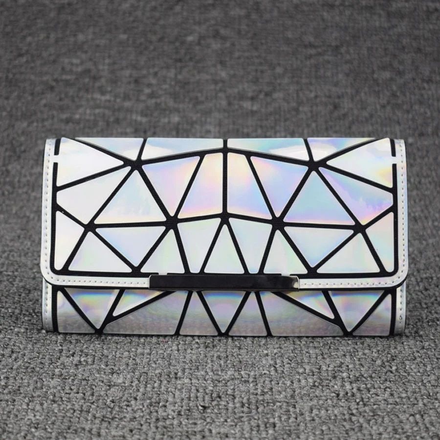 Geometric Laser Wallets Women Long Clutch Wallet Zipper Diamond Lattice Standard Purses Female Phone Bag Credit Card_voghion.com