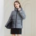 Women's Winter Short Puffer Jacket With Built-in Heating, Black Gold Quilted Coat, Thickened Warm Outwear_voghion.com