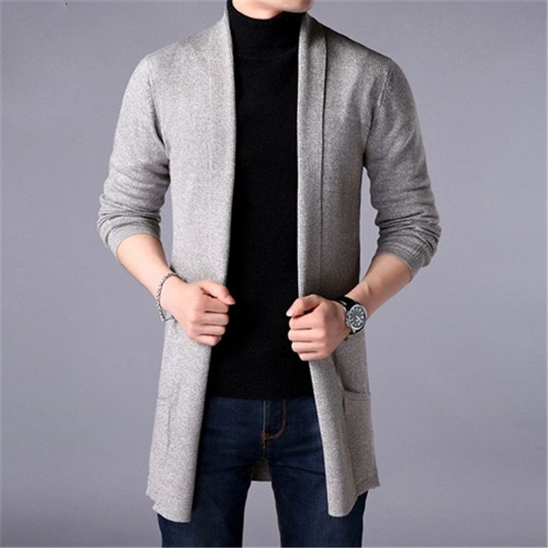 Men's Long Knit Cardigan - Oversized Pocket Sweater | Minimalist Top Coat For All Seasons_voghion.com