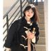 Mid-Length Black Duffle Coat With Horn Buttons Women, Woolen Coat, Autumn 2025 And New Style, High-End Feel For Winter_voghion.com