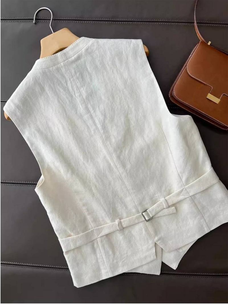[Algodón y lino] Ropa de mujer, temperamento, traje de algodón y lino, chaleco, pantalones anchos, dos conjuntos_voghion.com