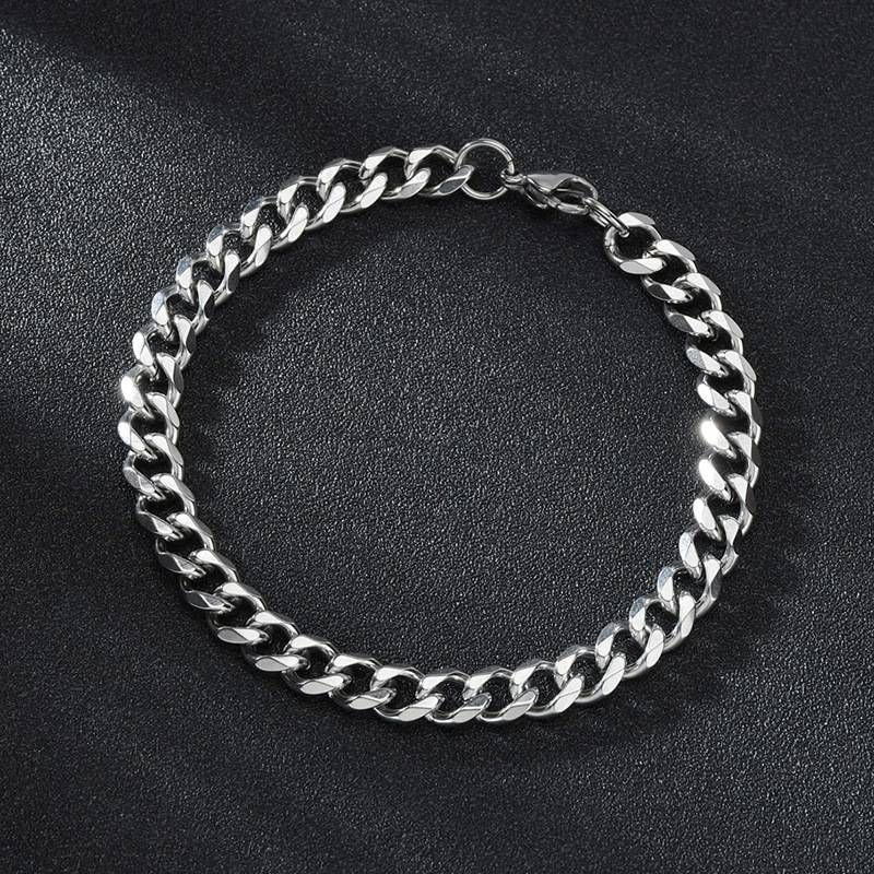 Six sided bracelet titanium steel bracelet personality Cuban chain ins trend hip hop bracelet_voghion.com