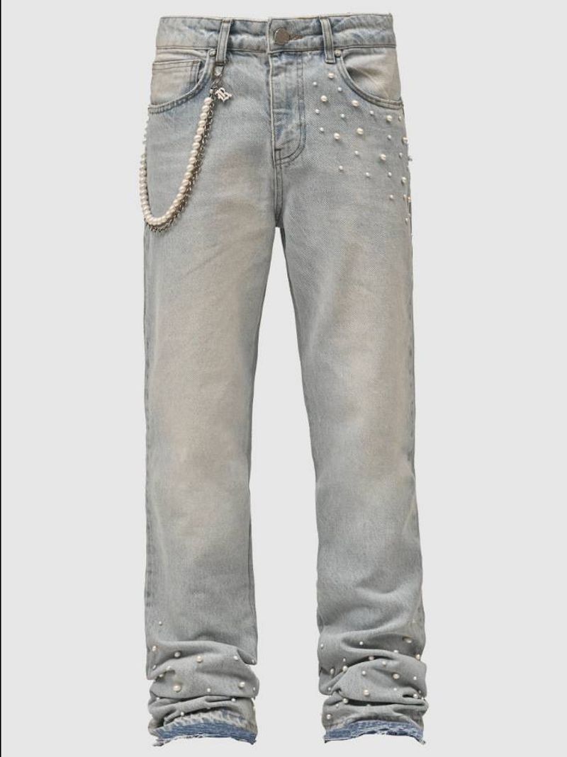 Abbigliamento Uomo Jeans Hip Hop Strappato Toppa Gatto Barba Casual Trendy Slim Fit Jeans Uomo_voghion.com