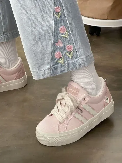 Scarpe da ginnastica in tela con suola spessa in stile campus e superficie in tessuto per scarpe da ginnastica casual retrò, comode, traspiranti e alla moda._voghion.com