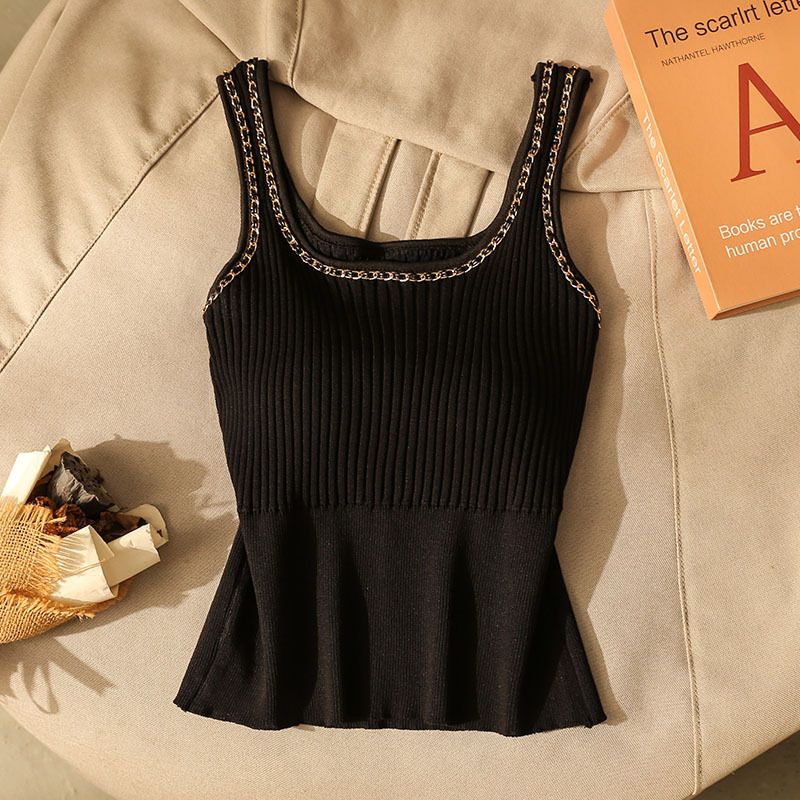 Maglione lavorato a maglia estivo da donna, nuovo stile, con scollo a U, gilet con bretelle, maglietta senza maniche per ragazze grasse_voghion.com
