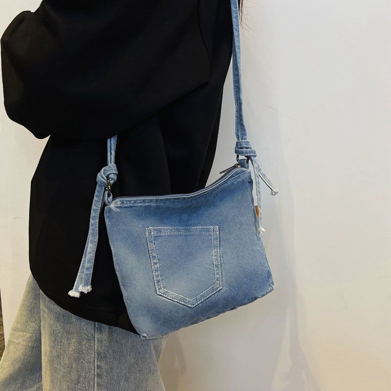Denim Skew Bag Women's Casual Large Capacity Canvas Bag College Commuter Bag Shoulder Bag_voghion.com