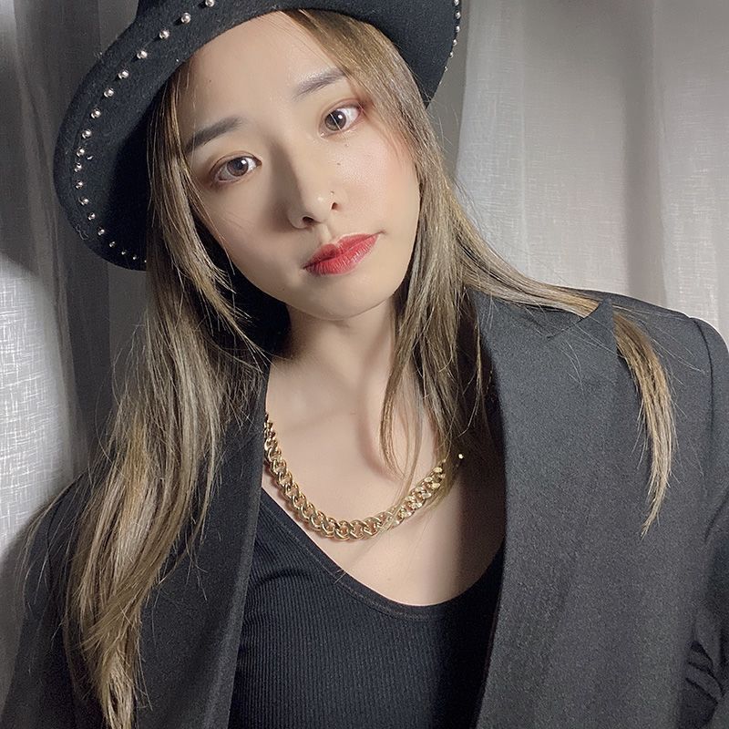 Collana con catena cubana esagerata con personalità, versione larga, catena per clavicola, catena spessa, catena corta per maglione_voghion.com