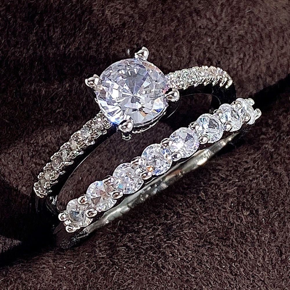 Cao Shi Fashion Simple AAA Zircon Two Piece Set Women's Popular Pair Ring_voghion.com