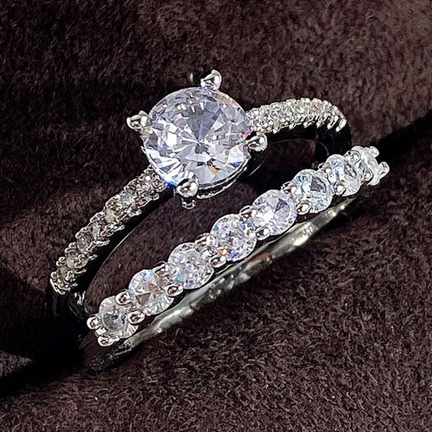 Cao Shi Fashion Simple AAA Zircon Two Piece Set Women's Popular Pair Ring_voghion.com