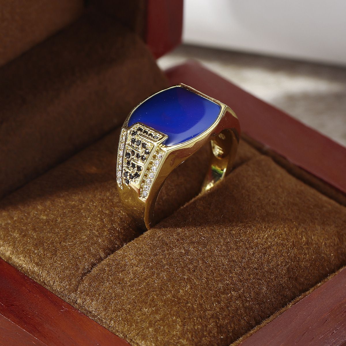 Hip Hop Style Business Schwarzer Emaille Mikro Inlaid Zirkon Simulation Diamant Ring, Trendy Herrenschmuck_voghion.com