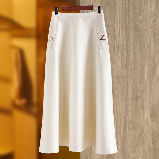 Női ruházat Elegáns kora őszi derék és csípőbe burkolt középhosszú temperamentum vonalas szoknya zseb fém szoknya_voghion.com