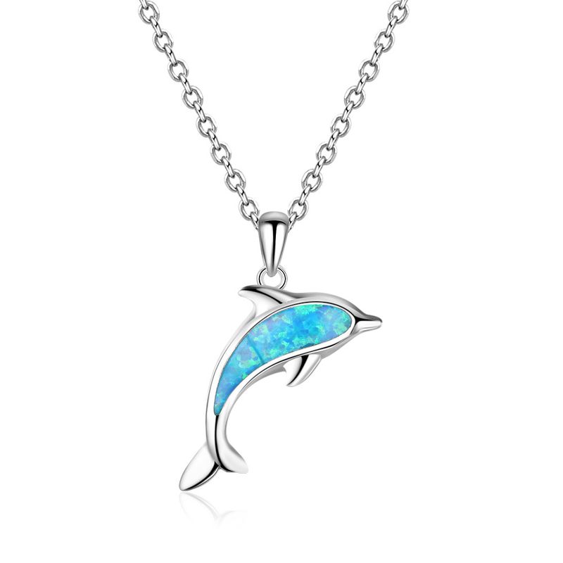 100% venus sterling sier opal colar para mulheres presente menina oceano golfinho pingente jóias dropship_voghion.com