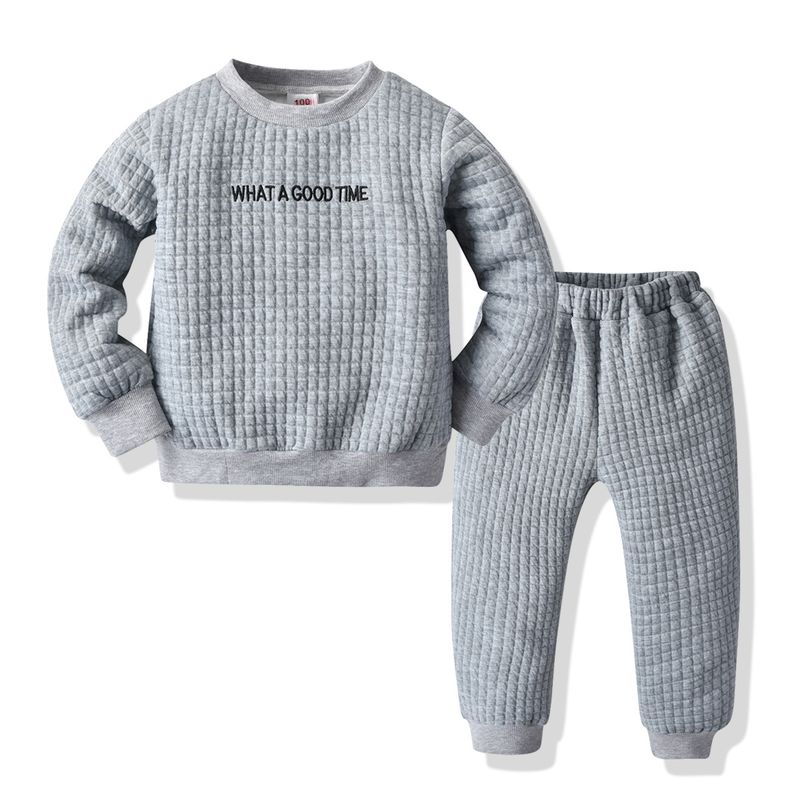 Børnetøj 2024 efterår og vinter nyt ensfarvet bogstavsbroderi langærmede bukser hjemmetøj sweater fritidsdragt todelt sæt_voghion.com