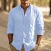 Herrenbekleidung Herren Leinen Button-Down-Hemd Sommer Strandhemd Langarm Einfarbig Stehkragen Frühling und Sommer Lässige Alltagskleidung_voghion.com