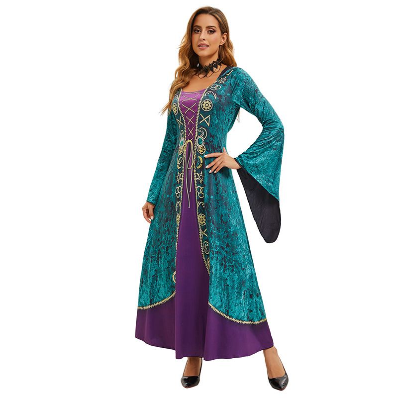2024 Halloween witch crazy hooded flared sleeve dress, dark style dress_voghion.com