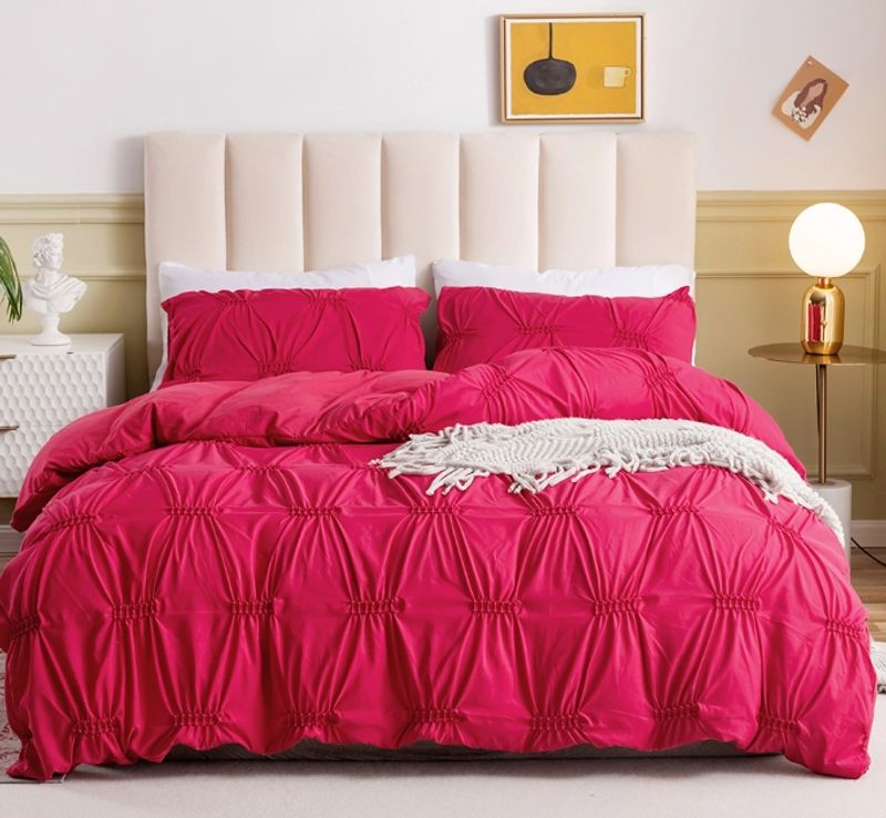2024 Pull-flower plain solid color bed cover pillowcase bedding 3D three-dimensional three-piece set_voghion.com