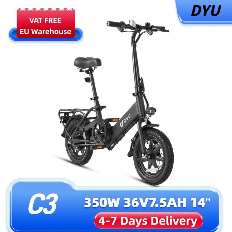 DYU C3 elektrijalgratas täiskasvanutele 14-tolline kokkupandav linnamootorratas 350 W mootori ja 36 V 7,5 Ah akuga_voghion.com