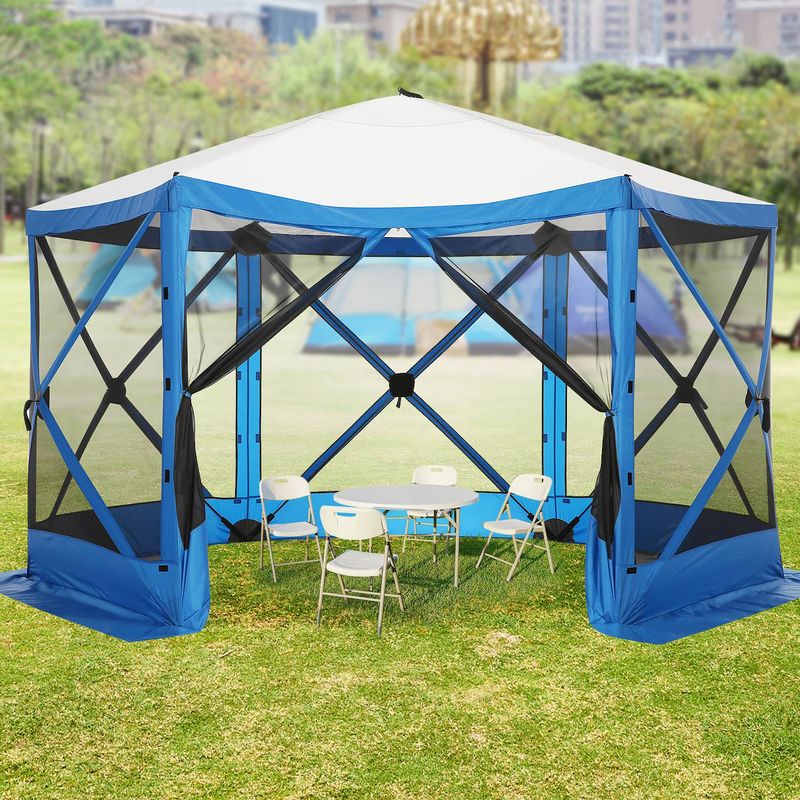 12x12ft Pop Up Gazebo Screen Tent Screen House For Camping, Camping Outdoor Screened Gazebo With Sidewalls, Portable Hub Tent With Carrying Bag_voghion.com