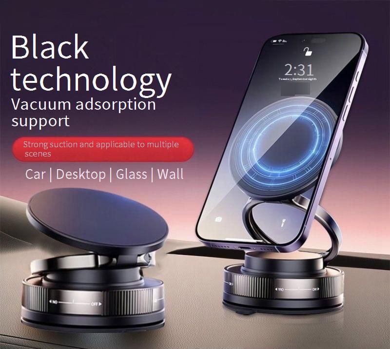 360° Rotating Car Phone Holder - Super Strong Vacuum Suction & Magnetic Mount, Universal Foldable Windshield Stand (Black/White)_voghion.com