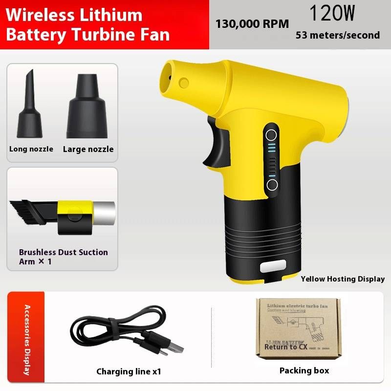 13W RPM Turbo Handheld Fan With Rechargeable Battery - Powerful Portable Blower For Camping, Outdoor & Home Use (Grey/Orange/Yellow/Green)​_voghion.com