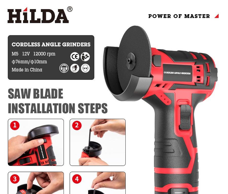 HILDA 12V Cordless Angle Grinder With Battery & Charger, 3 Inch Mini Cutting & Polishing Tool For Home DIY Projects, 12000 RPM,_voghion.com