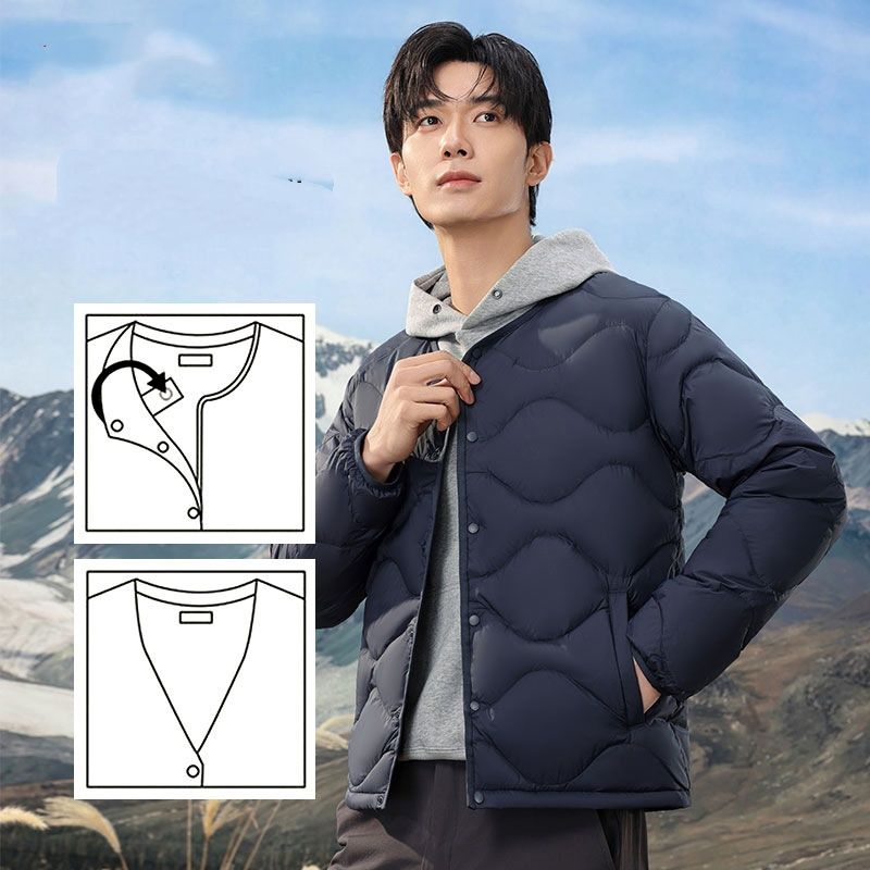 "Men's Lightweight Down Jacket, 90% Gray Duck Down Filled, 600FP Ultra-Warm Slim Fit Puffer Coat (Army Green/Navy/Black/Charcoal/Khaki)"_voghion.com