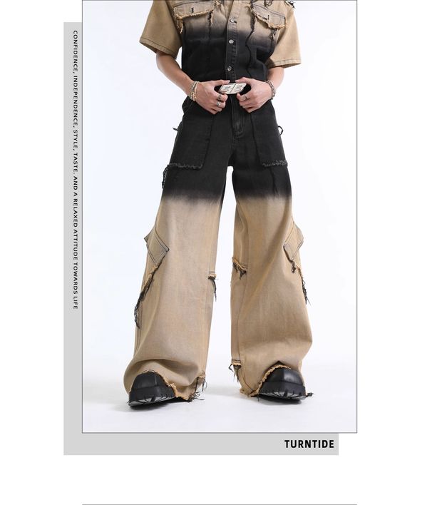 Herrenbekleidung Retro Trend Washed Gradient Kurzarmjacke, Hübscher Design-Jeansanzug für Männer Ins_voghion.com