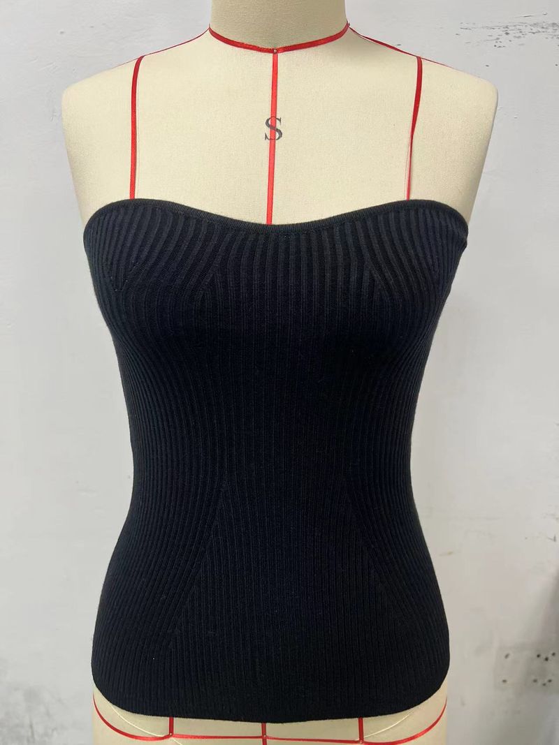 Vêtements pour femmes été mode féminine pull tube haut sexy slim couleur unie pull cache-coeur en tricot_voghion.com