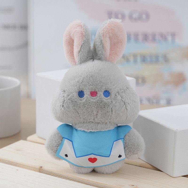 Plush Adorable Bunny Keychain Cute Rabbit Stuffed Animal White Gray Pink_voghion.com