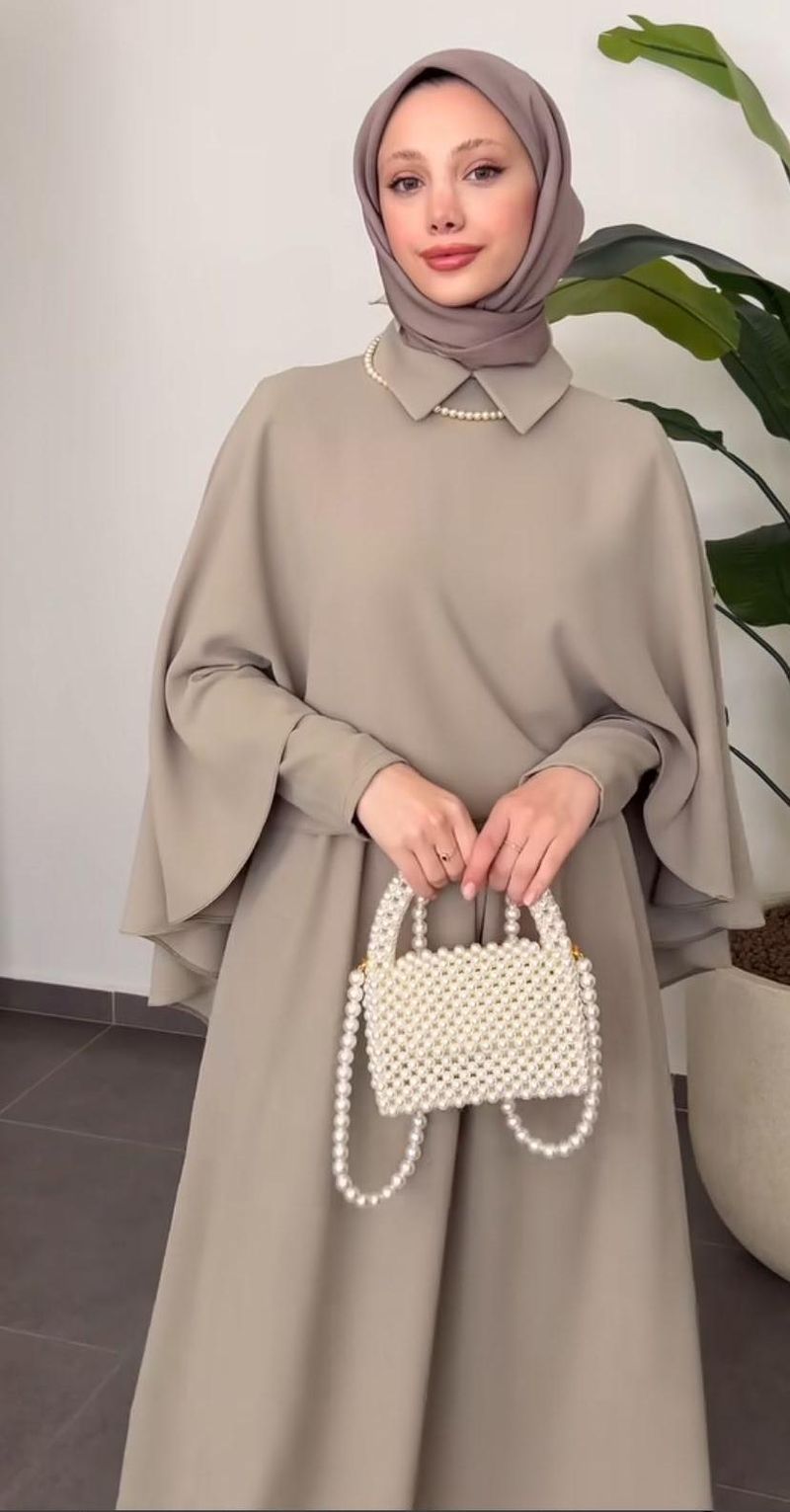 Mutter & Kinder Muslimische Damen Abaya Stehkragen Taillenkleid Plus Schal Zweiteiliges Set_voghion.com