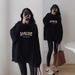 Black Hooded Sweatshirt For Women, Autumn Winter 2025 New Loose Fit Plus Size Long Sleeve Top, Fleece Lined Thickened_voghion.com