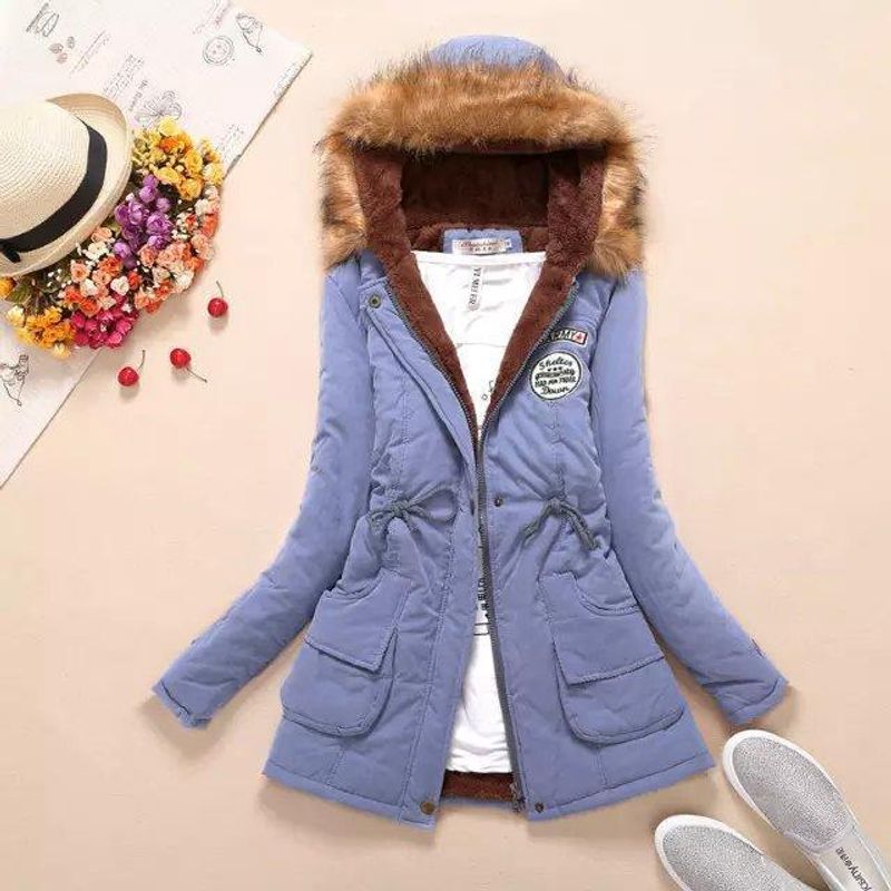 Women's Clothing Slim Waist Belted Mid-Length Military Workwear Hooded Cotton Coat Women's Jacket_voghion.com