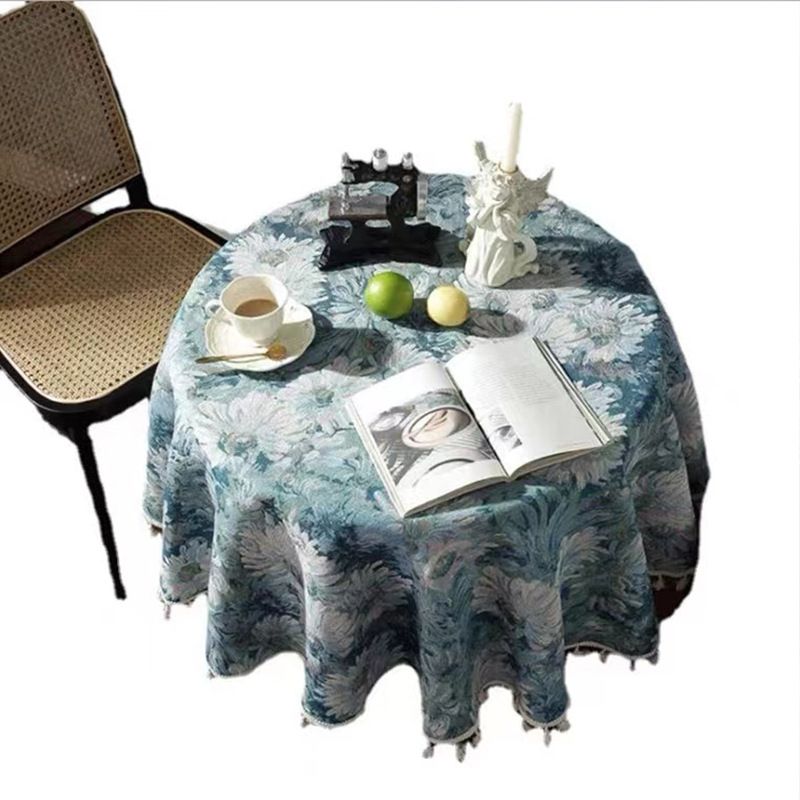 Oil Painting Floral Tablecloth With Fringe – Non-Slip Heat-Resistant Polyester Round & Rectangular Table Cover For Dining, American Vintage Style_voghion.com