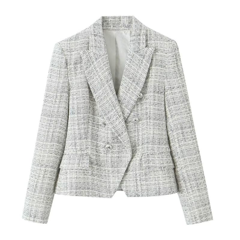 Strukturierte zweireihige Anzugjacke im neuen Stil für Damen im Herbst 2023_voghion.com