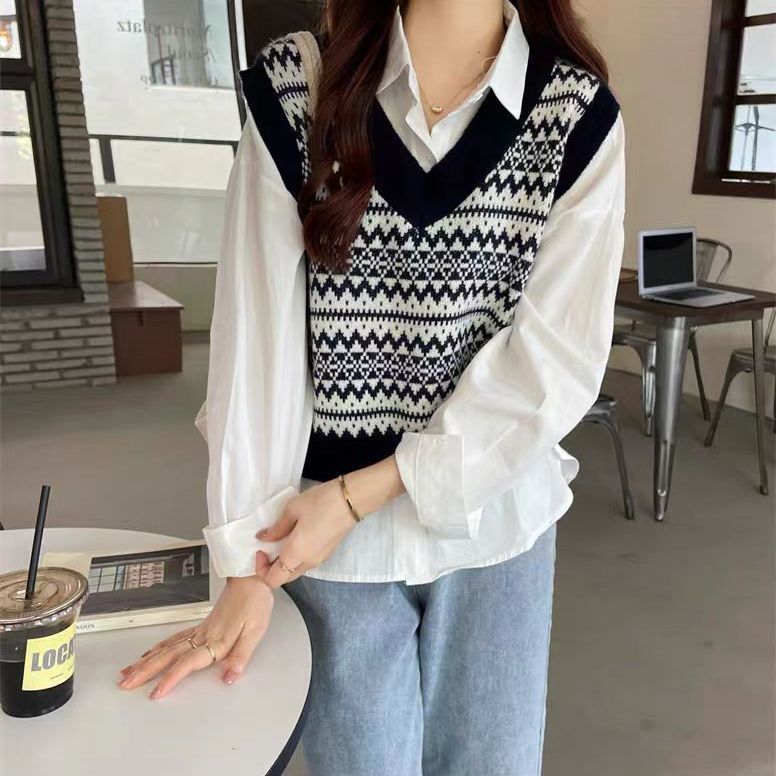 V-Ausschnitt, altersreduzierende Strickweste für Herbst und Winter, zierlich, schickes Design, einzigartiges Top_voghion.com