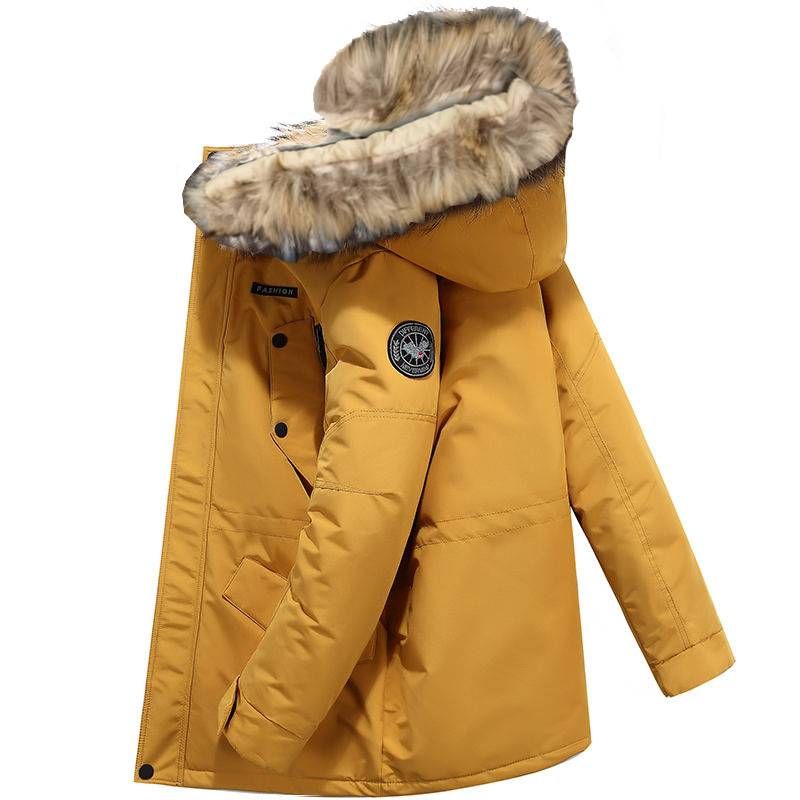 Men's Clothing workwear big goose men's winter clothing men's medium and long large fur collar hooded thick warm couple jacket_voghion.com