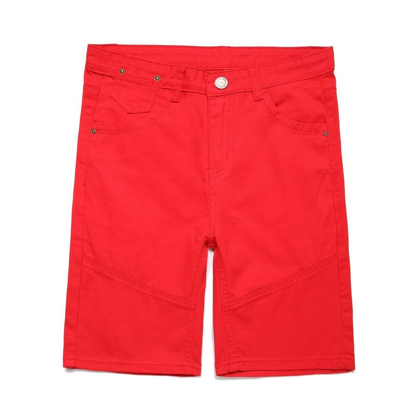 Young Boys Clothing Elastic Bright Red Denim Shorts_voghion.com