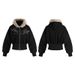 Giacca con cappuccio minimalista di ispirazione coreana con collo in pelliccia da uomo, modello Quiet Luxury - Cappotto corto a vita alta con finiture in pelliccia sintetica per donna_voghion.com
