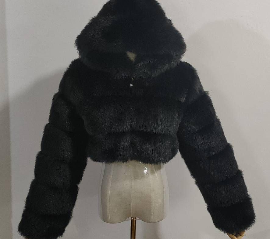 Manteau d'hiver chaud à capuche, manches longues, couleur unie, imitation fourrure, pour femme_voghion.com