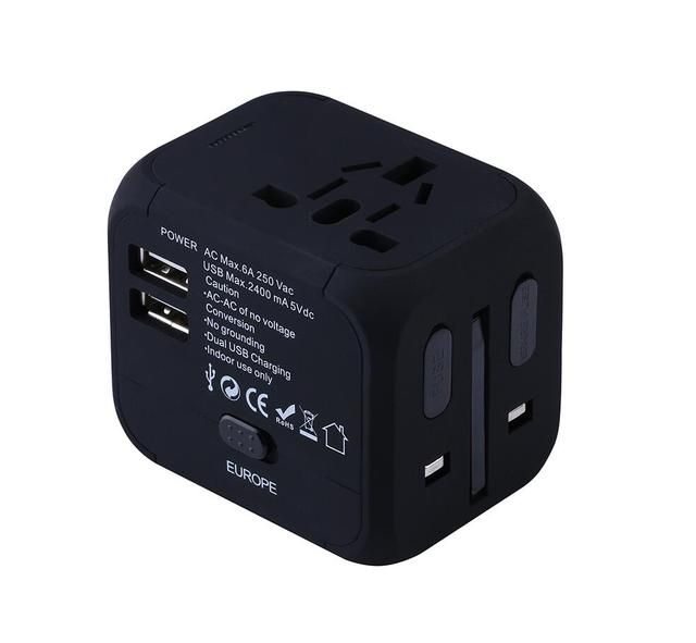 Elektriskās kontaktligzdas barošanas ligzdas adapteris International Travel Universal Charger Converter EU UK US AU ar 2 USB uzlādes 2.4A LED_voghion.com