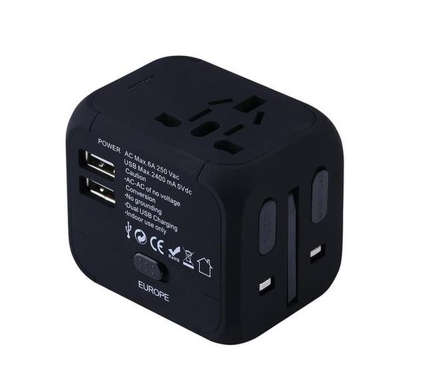 Elektriskās kontaktligzdas barošanas ligzdas adapteris International Travel Universal Charger Converter EU UK US AU ar 2 USB uzlādes 2.4A LED_voghion.com