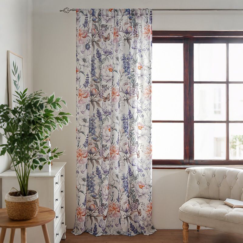 No-Drill Floral Curtains - Semi-Sheer Room Decor For Bedroom/Living Room (40-70% Light Filtering), Polyester Grommet Top, 130cm Width_voghion.com