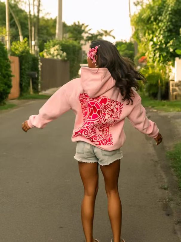 Women's Casual Hoodie With Hawaiian Hibiscus Print, Drop Shoulder Long Sleeve Pullover Sweatshirt, Breathable Polyester Fabric,_voghion.com