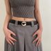 Instagram style metal circular small buckle PU decorative black niche belt for versatile use_voghion.com